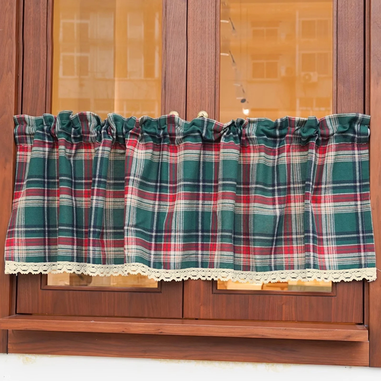 1/2Panels Christmas Kitchen Blackout Window Curtains Thermal Insulated Short Curtain Rod Pocket Waffle Weave Tier Curtains