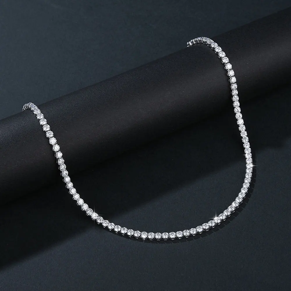 Kanolan GRA Certified 3mm Moissanite Tennis Necklace Adjustable Solid 925 Sterling Silver Diamond Tennis Necklaces for Women Man - view 4