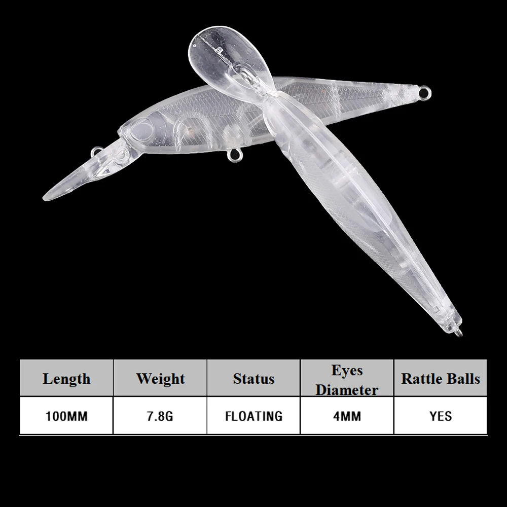 Chan'sHuang 20PCS Non Verniciato Spazi Vuoti Esca 10cm 7.8g Sonagli Flaoting Medio Diver Bill Minnow FAI DA TE Fatti A Mano Richiamo di Pesca Artificiale