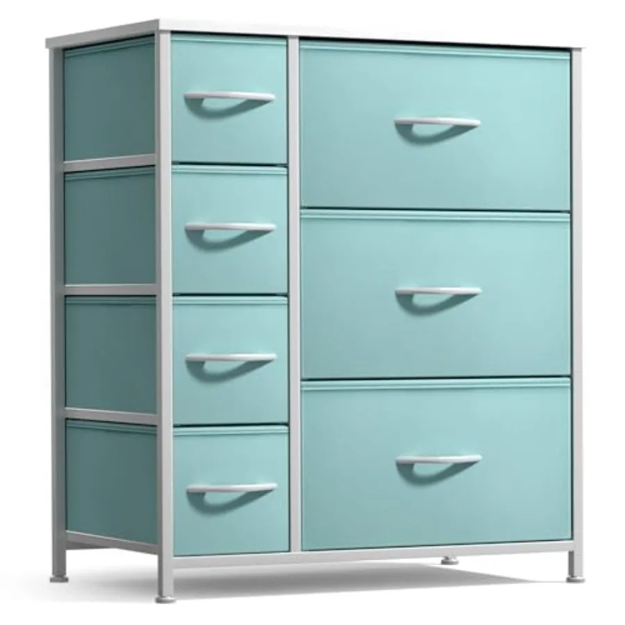 

7-Drawer Dresser with Steel Frame and Wood Top for Teens Bedroom Nursery Playroom Storage Pastel Aqua Tie-Dye Fabric Bins