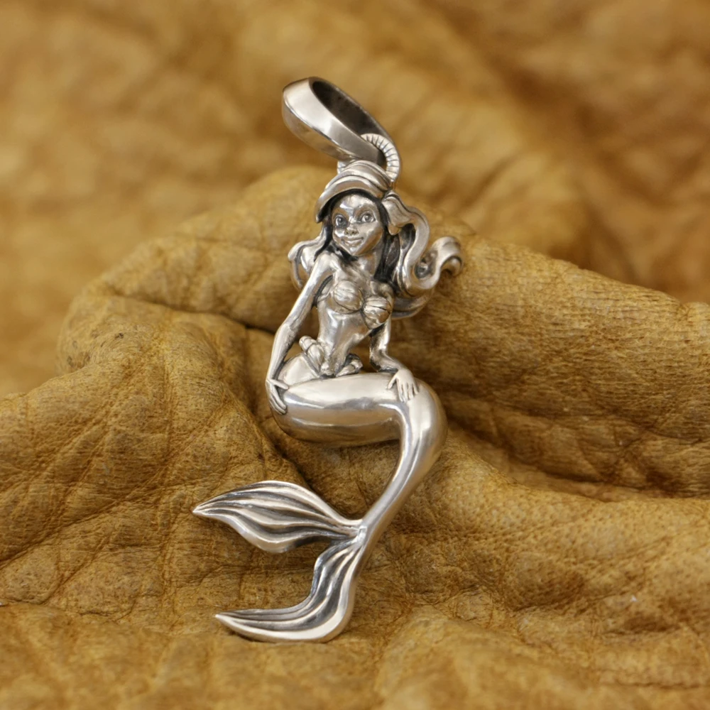 925 Sterling Silver Details Mermaid Pendant Charms Beauty Jewelry TA417 BZ