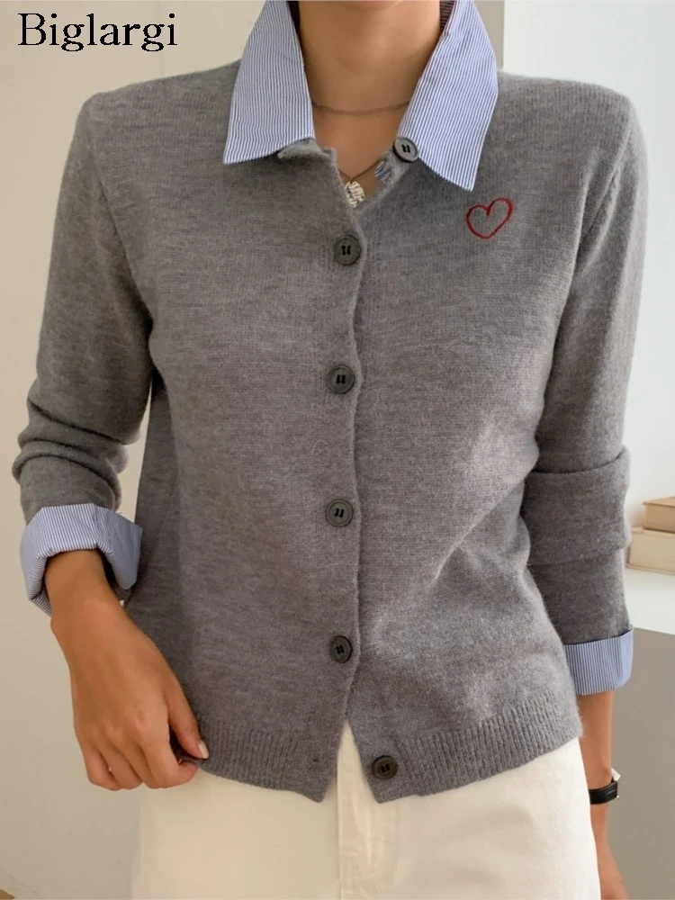 

Вязаный осенний кардиган для женщин с вышивкой, модные лоскутные женские кардиганы в корейском стиле, тонкий повседневный женский свитер, пальто