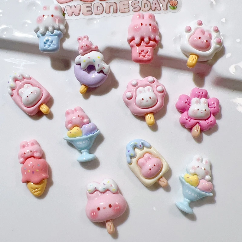 10 PCS New Cartoon Mini Resin Shiny Rabbit Ice Cream DlY Fashion Jewelry Mobile Phone Hairpin Decorative Accessories 036