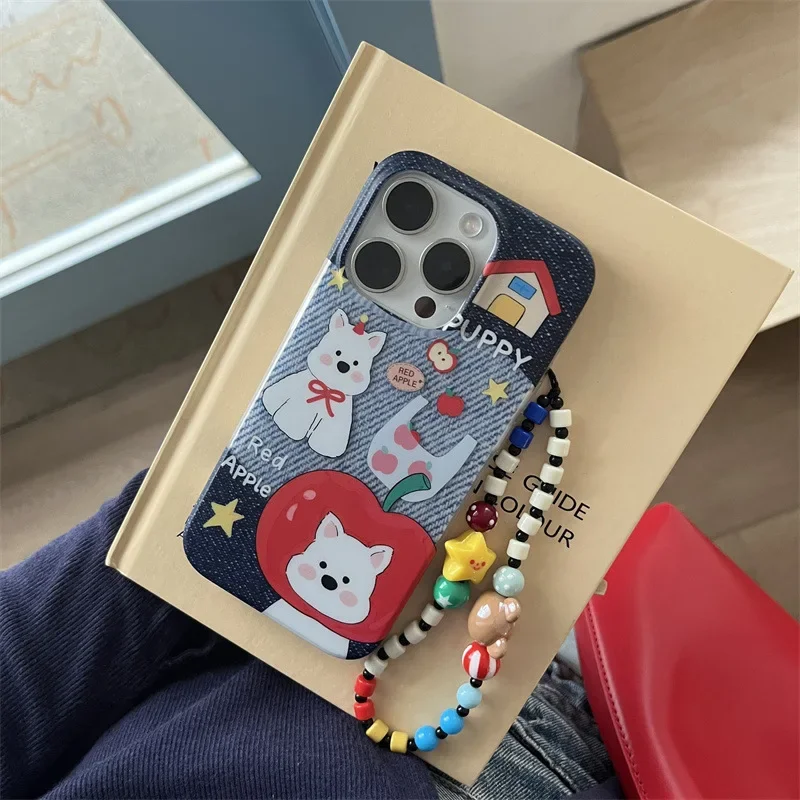 

West Highland White Terrier Red Apple hat puppy art phone case for iPhone 16 15 14 13 12 Pro Max case cute cartoon soft cover