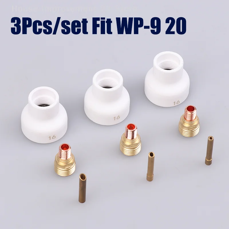 

3Pcs TIG Welding #16 1.6/2.4/3.2MM White Ceramic Nozzle Alumina Cup Kit Torches WP9 20 25 Stubby Collets Body Gas Lens Sets