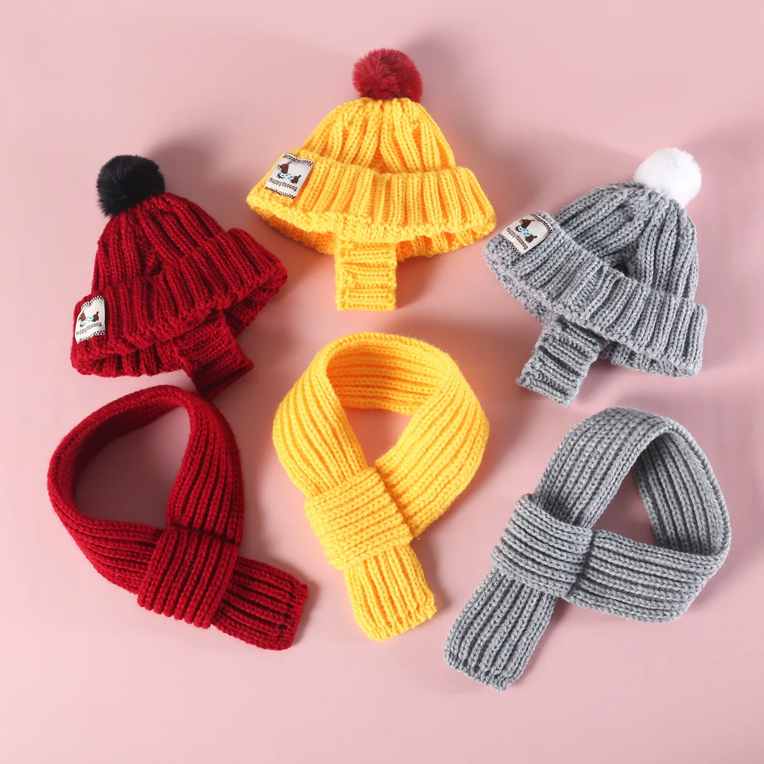 Pet Woolen Hat and Scarf Two Piece Set Winter Warm Knitted Pet Hat Scarf Set Dogs Hats Funny Cosplay Pet Dog Puppy Accessories