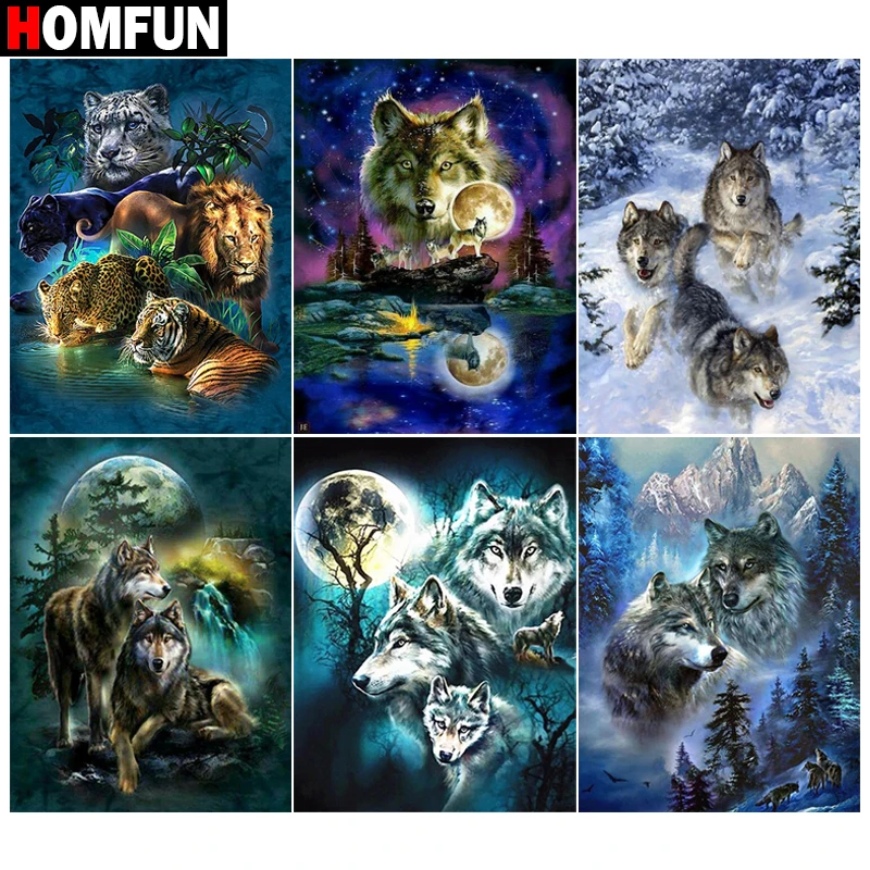 HOMFUN 3D Diamond Painting ‘’Night wolf bear