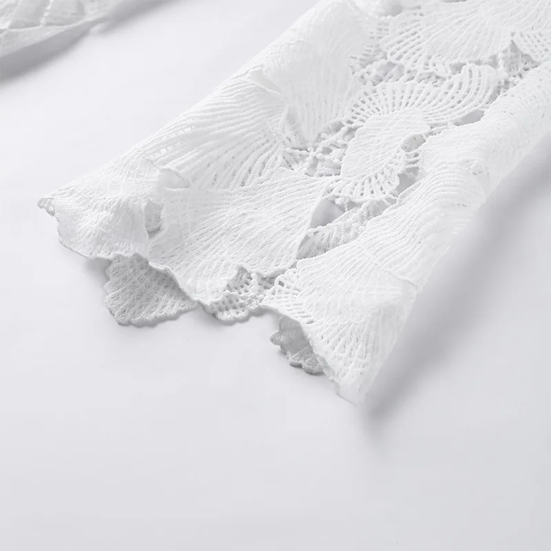 2026 Sommer Herbst Elegantes Gehäkeltes Hohl-Muster Mini-Kleid Damen Strand Stehkragen Volle Glockenärmel Party Abendkleider Neu – Detail 6