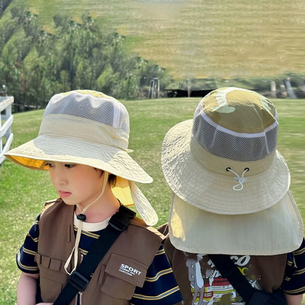 

Fashion Breathable Shawl Sun Hat Cotton Wide Brim Baby Sun Protection Hat Sunscreen Quick Dry Children Fishman Hat 3-8Years Old