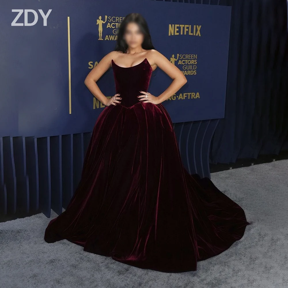 

Customized Burgundy Ball Gown Evening Dresses for Special Occasions Velour Strapless Floor-Length Women Gala Party Dress 2025