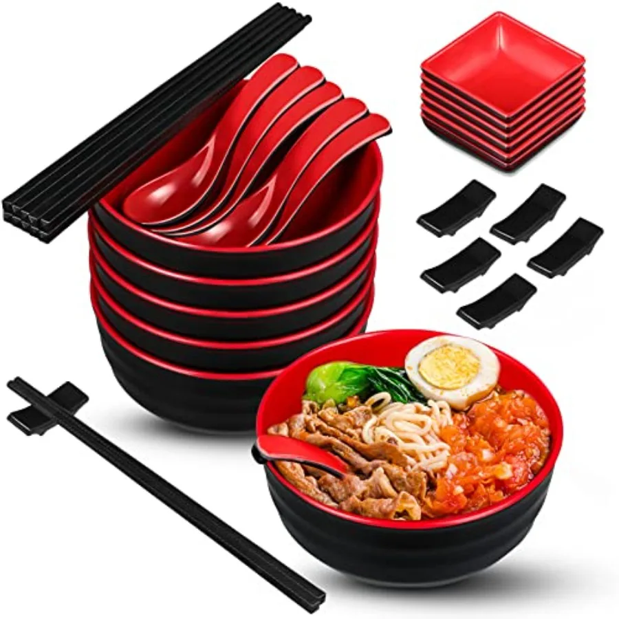 41oz Large Ramen Bowl Sets, 6 Complete Japanese Noodle Soup Bowls Pho Bowl with Dipping Bowls Spoons Chopsticks Chopstick Rests