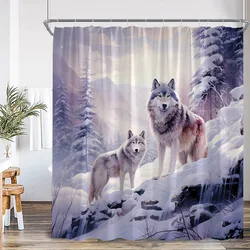 Wild Animal Wolf Shower Curtains Wildlife Winter Cedar Snow Landscape Wall Hanging Polyester Fabric Bathroom Curtain Decorative