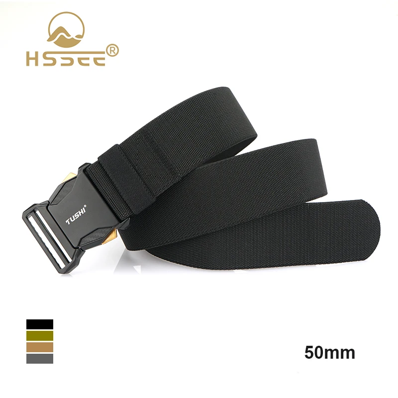 HSSEE 50mm Wide Belt for Men Metal Alloy Buckle Quick Release Military Tactical Belt Tight Nylon Elastic Casual Belt Male Girdle