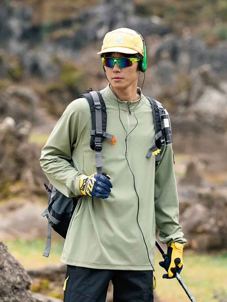 

Мужская футболка свободного кроя с длинным рукавом на молнии, весенне-осенняя, для активного отдыха, в американском стиле, повседневная, влагоотводящая, базовая