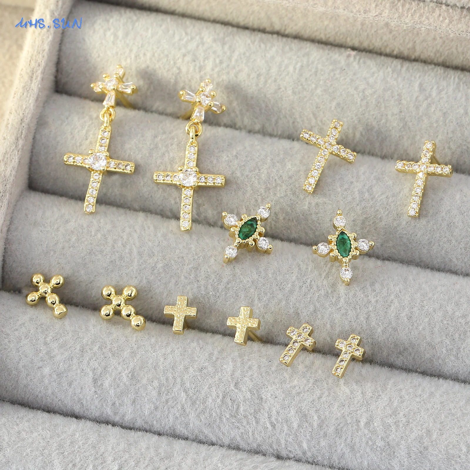 MHS.SUN 2025 Mini Zircon Cross Stud Earrings for Women Girls Minimalism Gold Color Small Crosses Piercing Ear Jewelry Party Gift