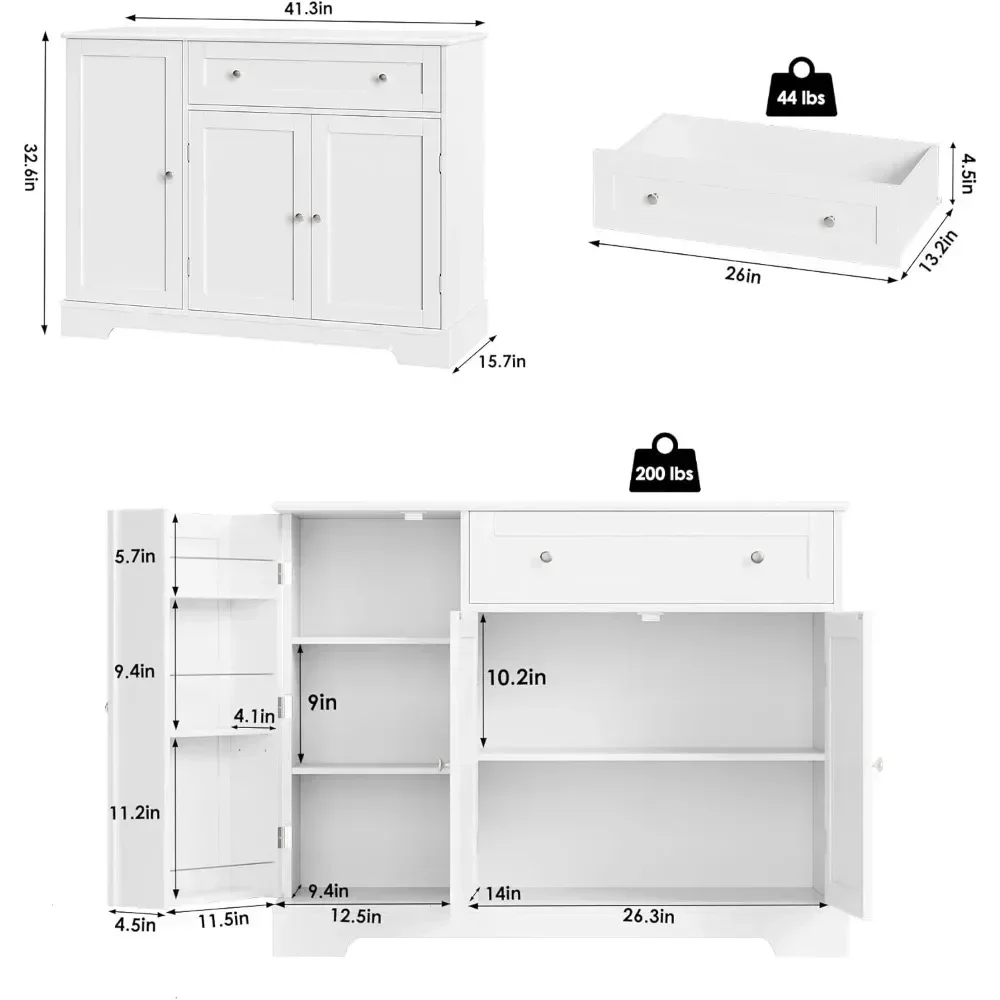 , Buffet moderno com portas, armário de armazenamento de cozinha de bar de café de madeira com gaveta