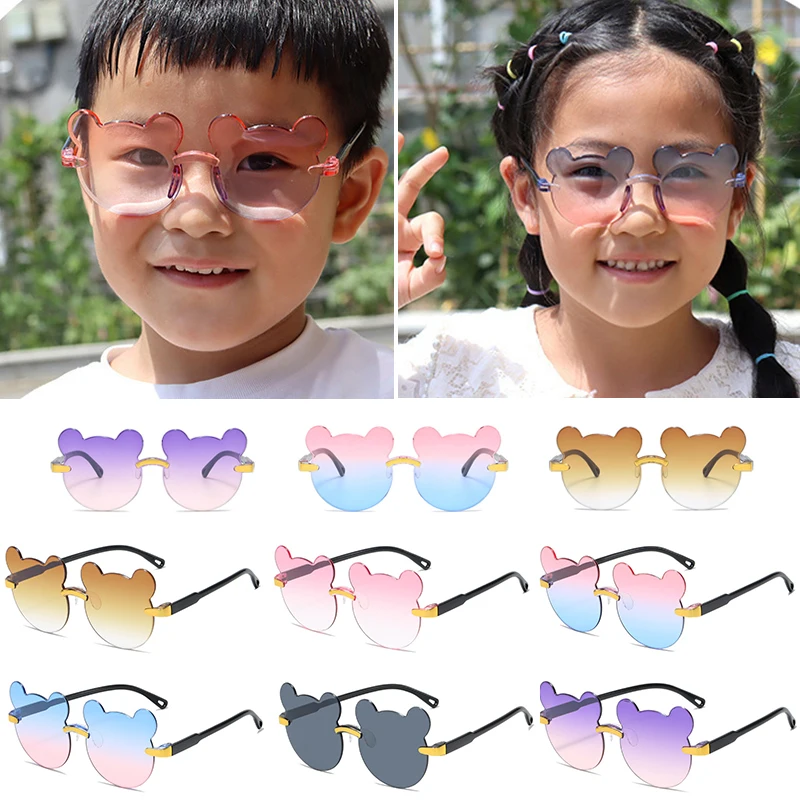 Lunettes de soleil en forme d'ours pour enfants, lunettes de dessin animé pour enfants, sans monture, lunettes d'extérieur anti-reflets pour filles et garçons, UV400