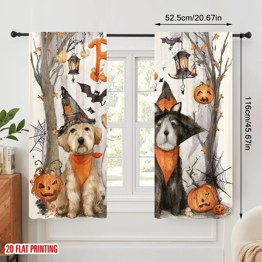2pcs,2D plane printing Popular Curtain Panels Ghost Dog Durable 100% Polyester Fabric (without rod) Festive Ldeal for Bedroom