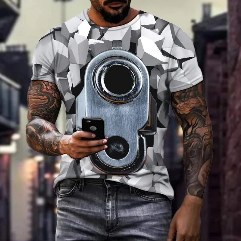 Summer Men's Black Technology 3D Printed Short sleeved Men's Street Trendy Personalized Hip Hop T-shirt