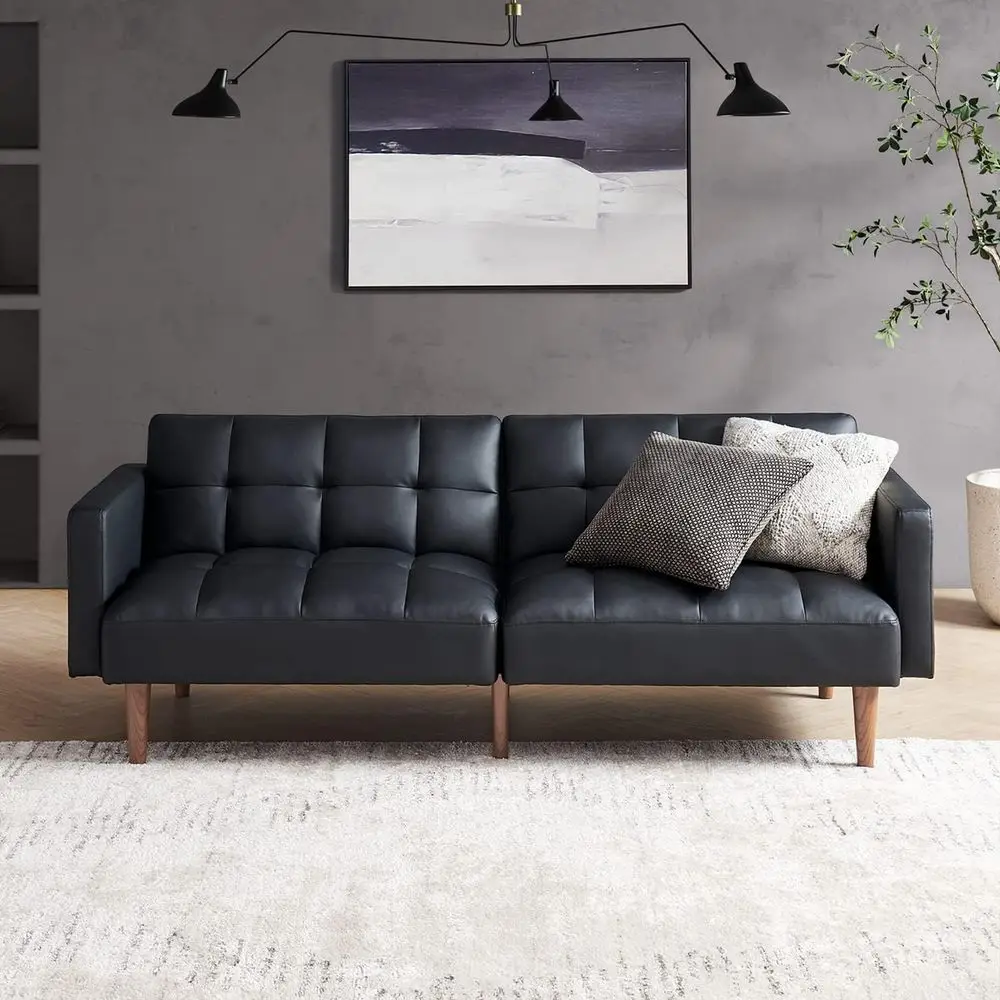 

76.4 Modern Sleeper Sofa Bed, Couch, Loveseat, Living Room Furniture in Night Black