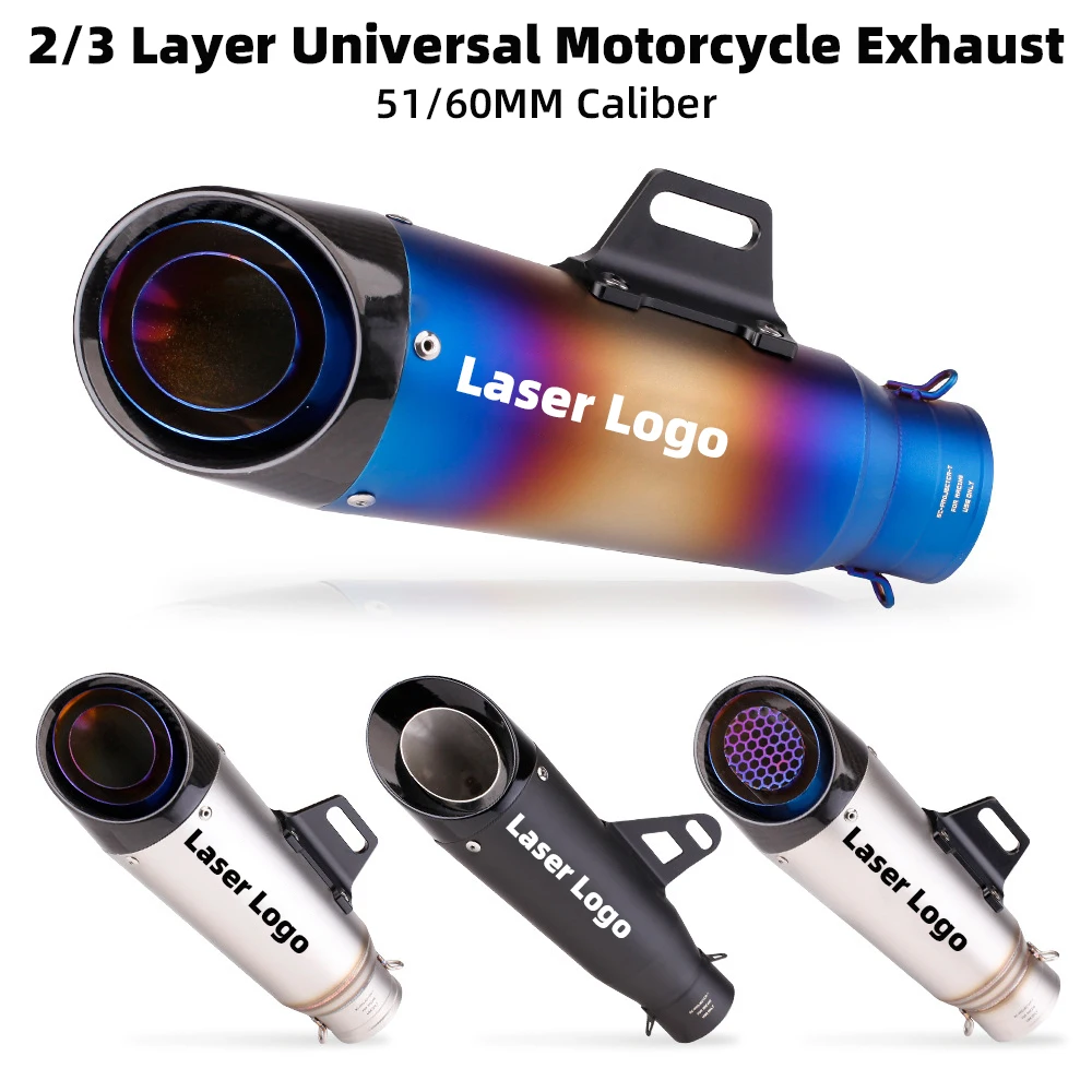 

2/3 Layer 51/60MM Universal Motorcycle sc Exhaust Muffler Pipe With DB Killer For Ninja250-650 Z900 R3/6/25 CBR300/500 MT07/09