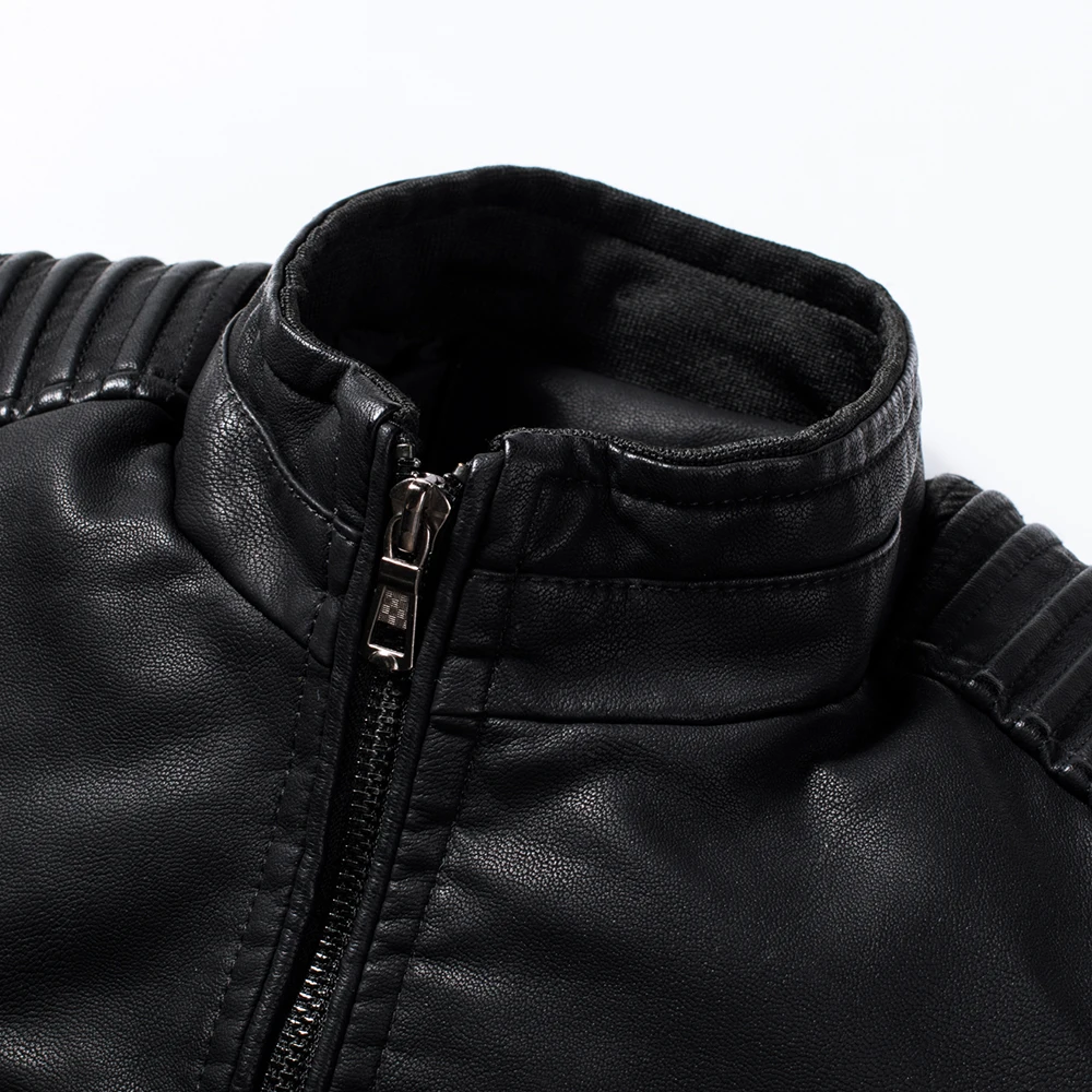 Men Spring Brand New Causal Vintage Leather Jacket Coat Men Outfit Design Motor Biker Zip Pocket PU Leather Jacket Men