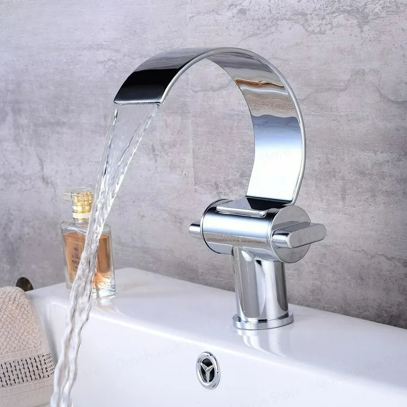 

European Style Brass Bathroom Waterfall Faucet Dual Handle Hot and Cold Brass Basin Mixer Waterfall High Quality Sink Tap