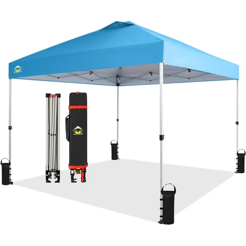 Sky Blue Tourist Tent 4 Ropes 8 Stakes 10x10 Pop Up Canopy Patented Center Lock One Push Instant Popup Outdoor Canopy Tent Tents