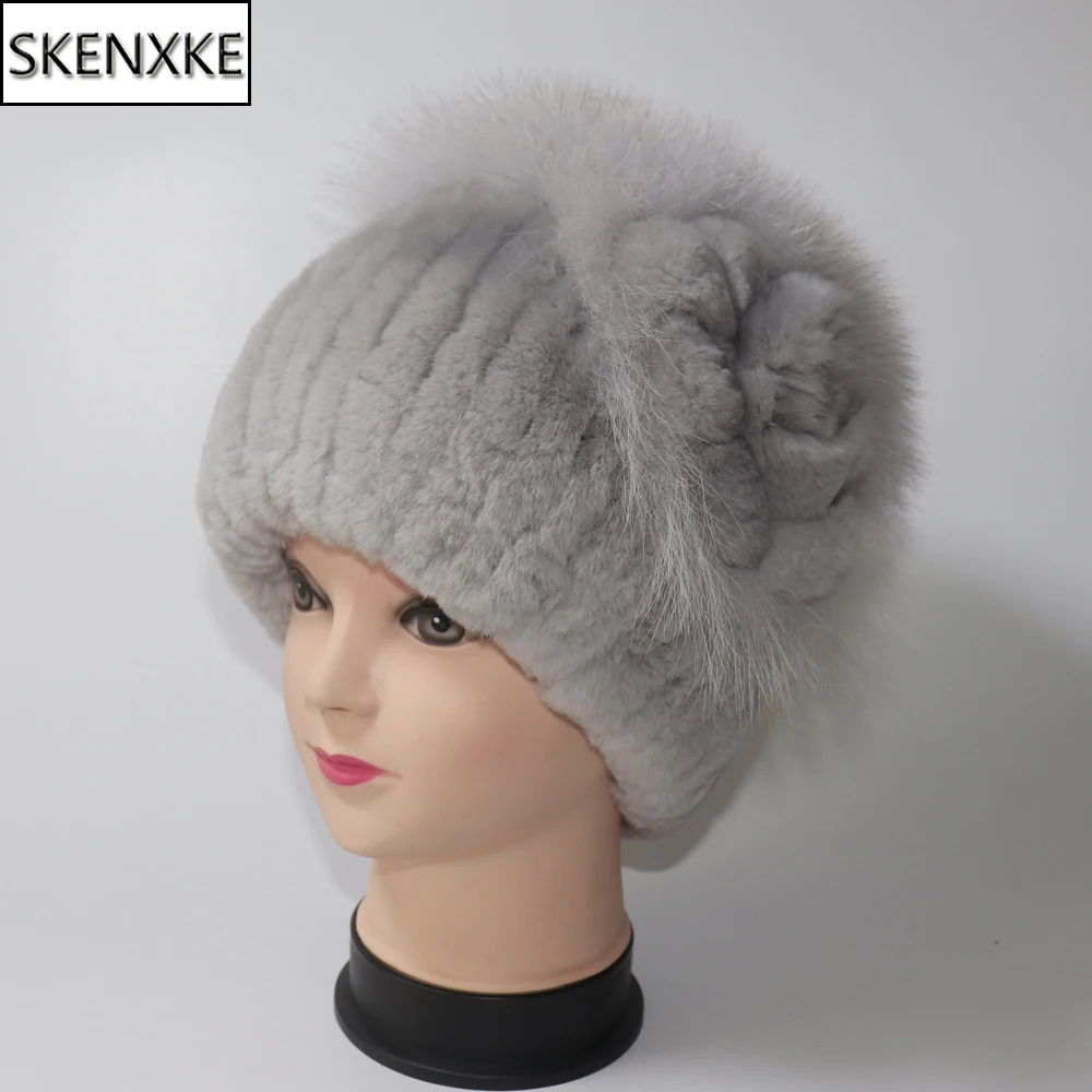 

Winter Women 100% Natural Rex Rabbit Fur Cap Lady Warm Authentic Rex Rabbit Fur Caps Good Elastic Real Fur Hats Warm Beanies