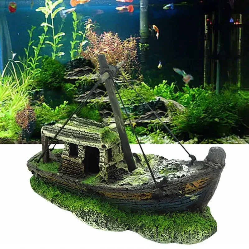 

Aquarium Sunken Ship Decoration Resin Fishtank Ornaments Hideout for Hermit 12.5*6*10cm Mini Retro Boat Statues