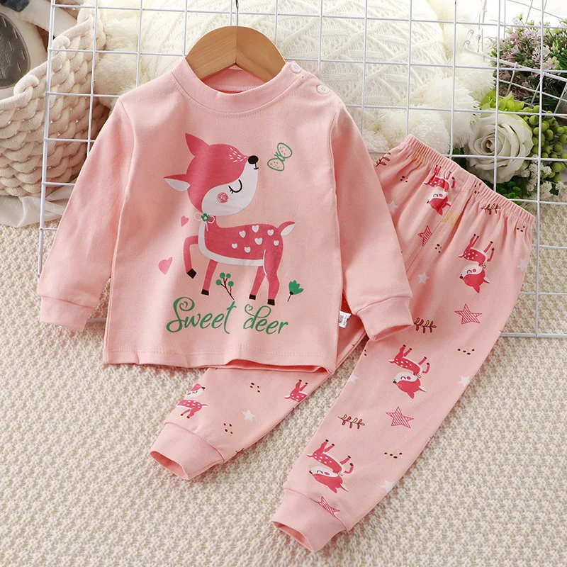 Spring Baby boy Baby girl Long-sleeved cartoon Korean Soft O-neck Home cotton Set baby clothes set