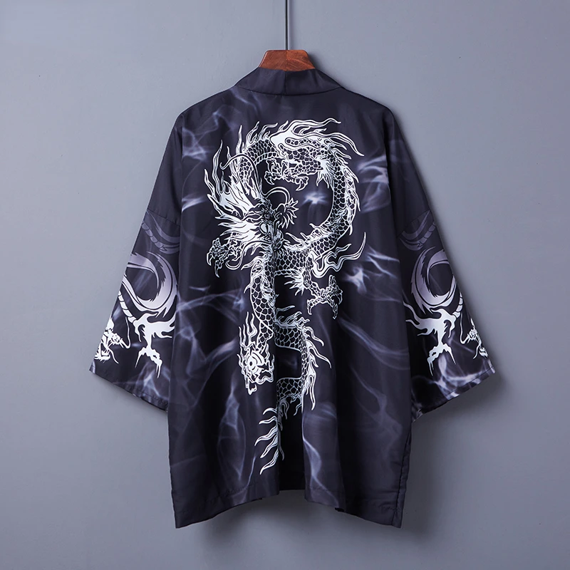 

Japanese Kimono Cardigan Men Haori Yukata Male Samurai Costume Traditional Japan Clothing Black Harajuku Cardigan Cosplay Shirt