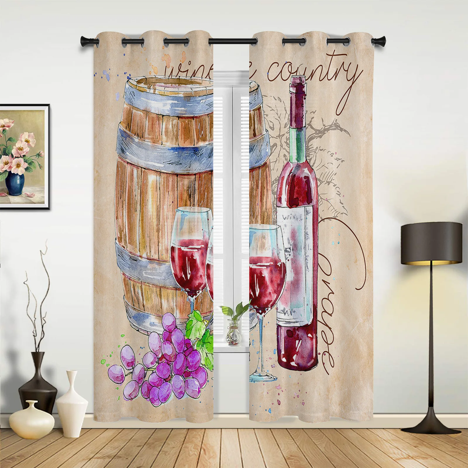 Fall Wine Barrel Retro Curtains for Bedroom Living Room Drapes Kitchen Children's Room Window Curtain Modern Home Decor