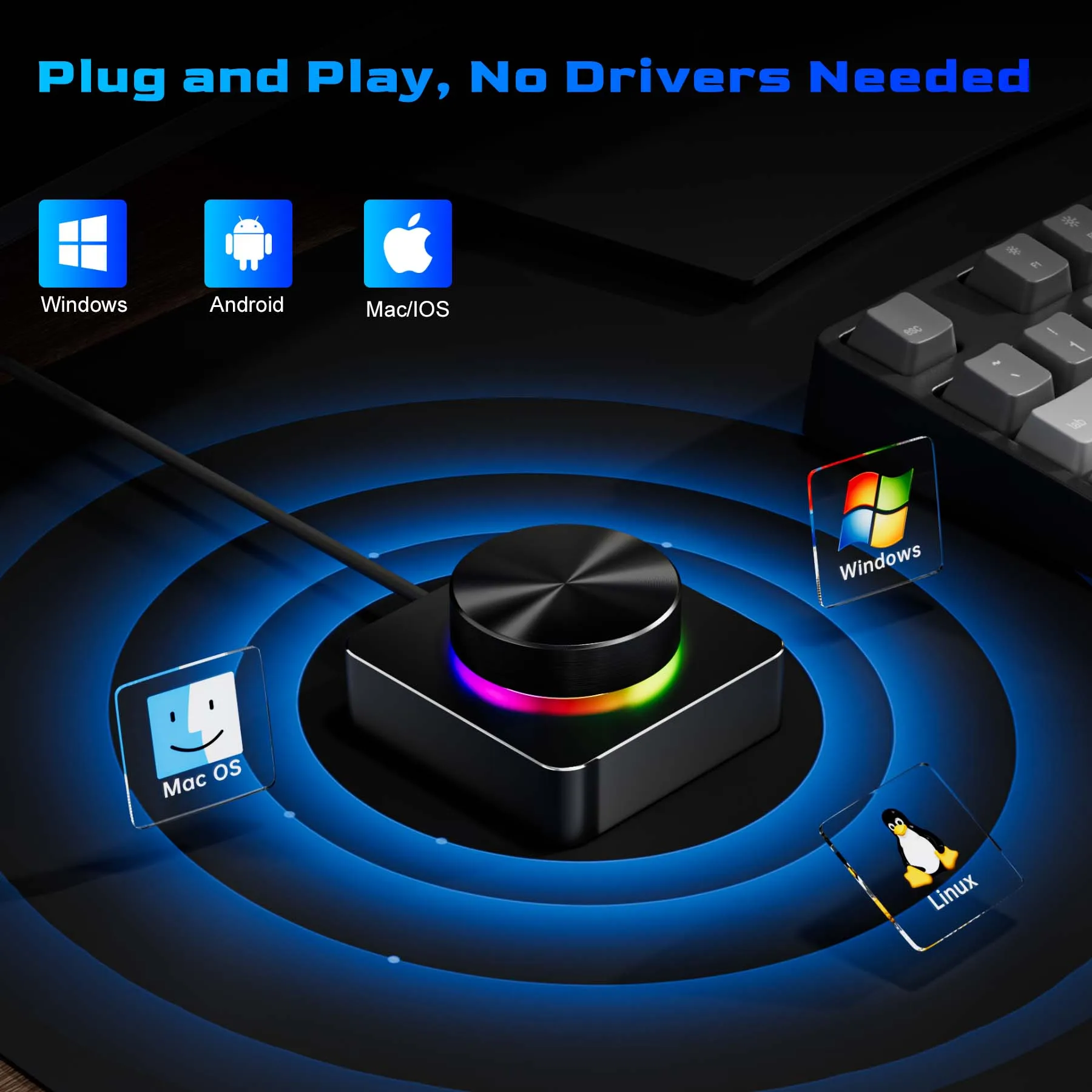 

Wired/Bluetooth/2.4G Aluminum Alloy Custom Volume Control One Click Mute Pause Playback Knob Custom Macro Keyboard Mouse Win/Mac