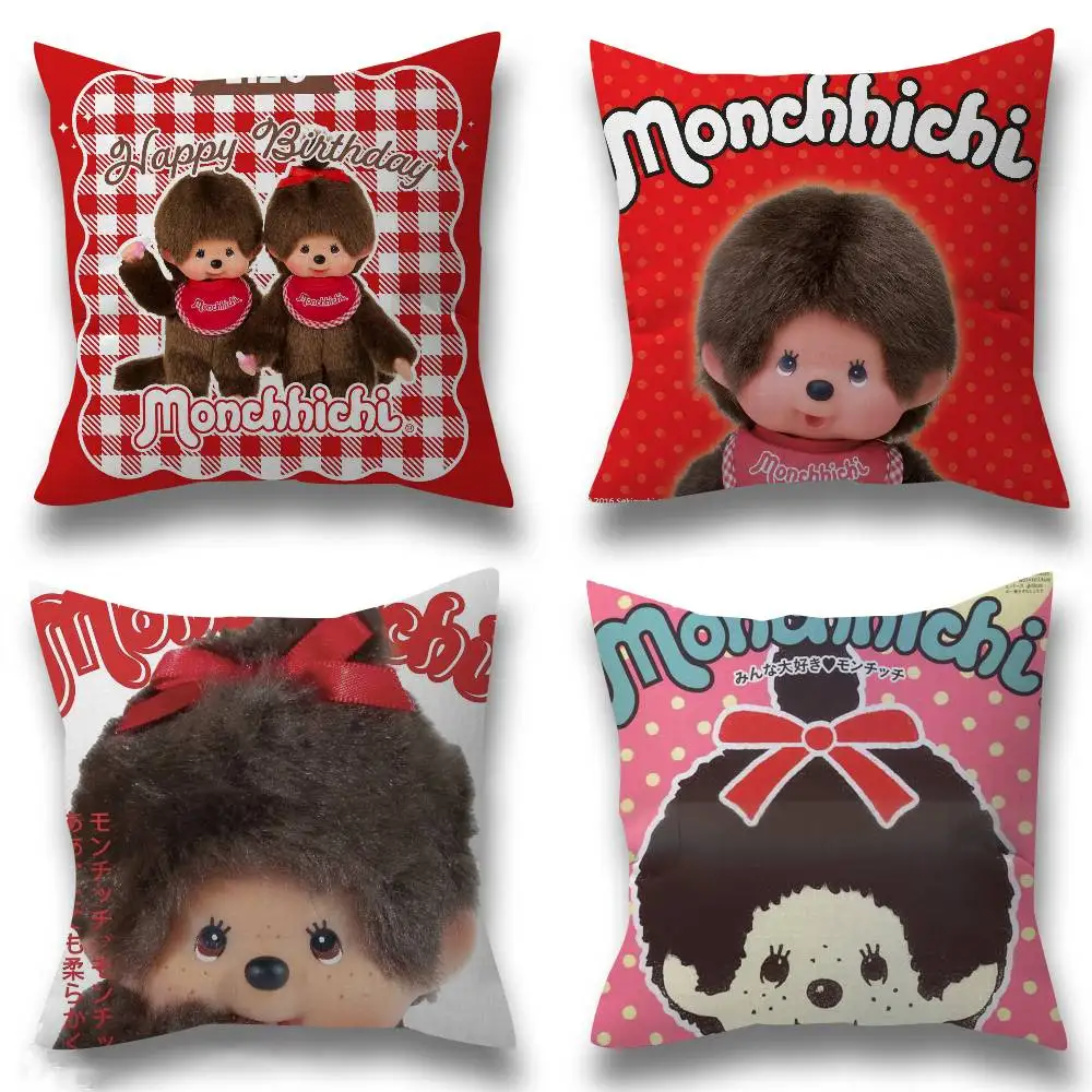 Niedlicher M-Monchhichi-Kissenbezug, Geschenk-Kissenhülle für Schlafzimmer, Zuhause, Sofa, Stuhl, Sitzdekoration, Kissenbezug