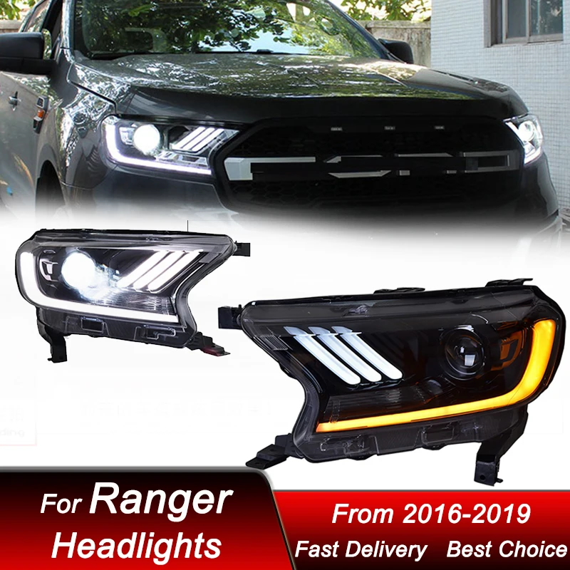 

Pop Car Headlights For Ford Ranger 2016-2019 Full LED Auto Head Lamp Assembly Upgrade High Configure Projector Lens Accessories