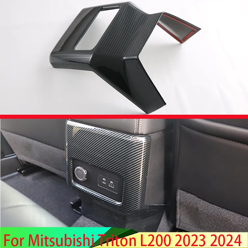 

For Mitsubishi Triton L200 2023 2024 Car Accessories Carbon Fiber Style Armrest Box Rear Air Vent Frame Trim Cover