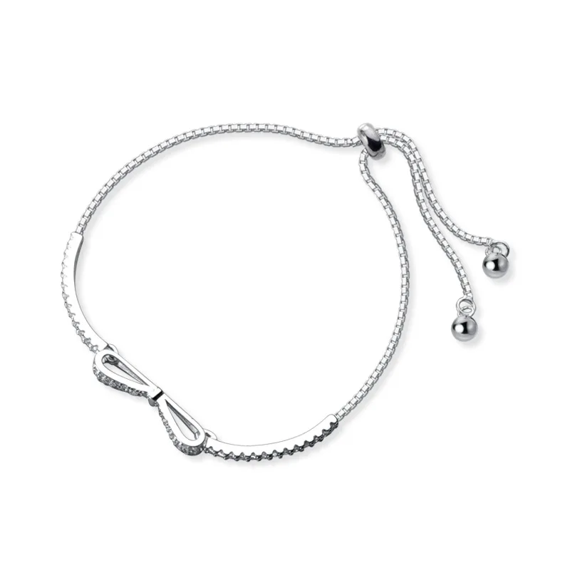 

925 Sterling Silver Lovely Bowknot Bracelet Jewelry Wire Adjustable S925 Sterling Bangle