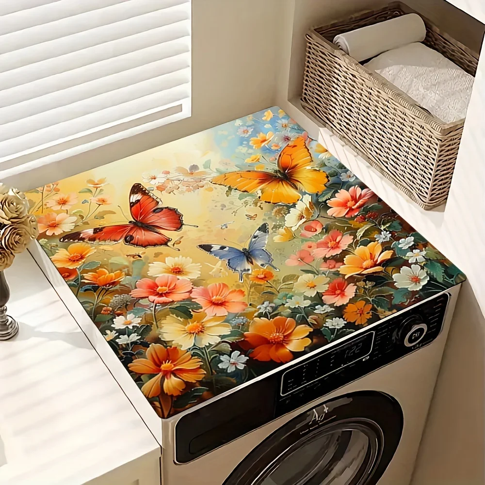 

1pc Flower Pattern, Washer And Dryer Top Protection Mat, Washing Machine Dust Cover Mat, For Laundry Bathroom Home Decor, Room