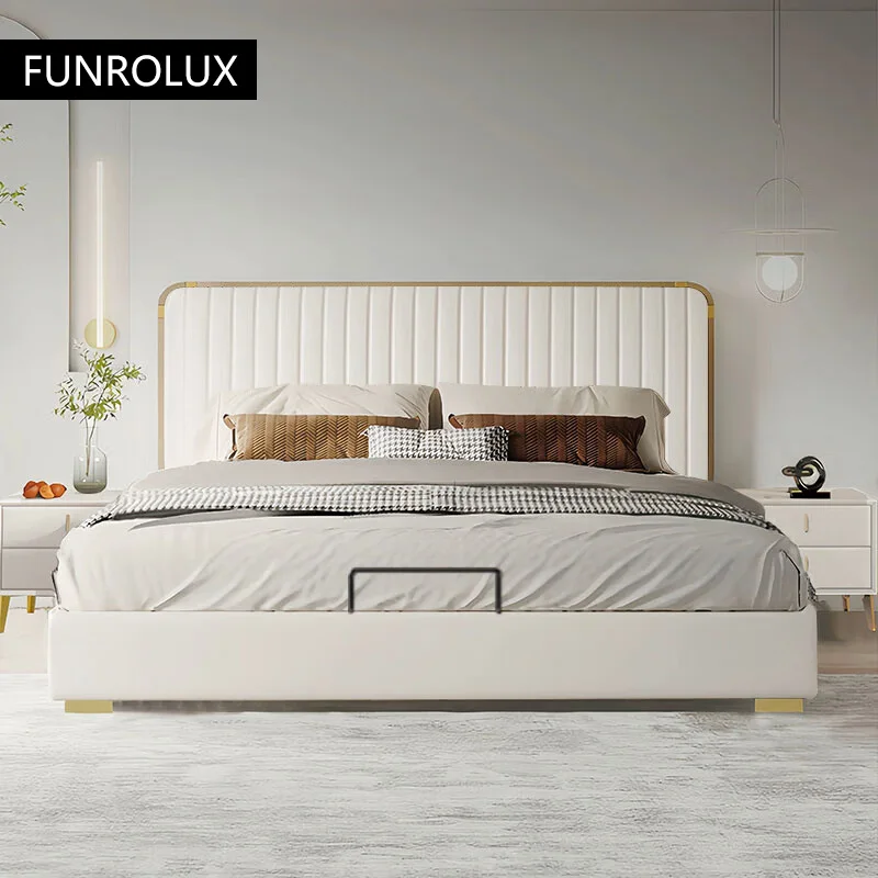 모던한 심플한 가죽 침대, 더블 마스터 침대, 부드러운 침대, 소형 가정용 침대, 퀸 침대, 킹 침대, 맞춤형
