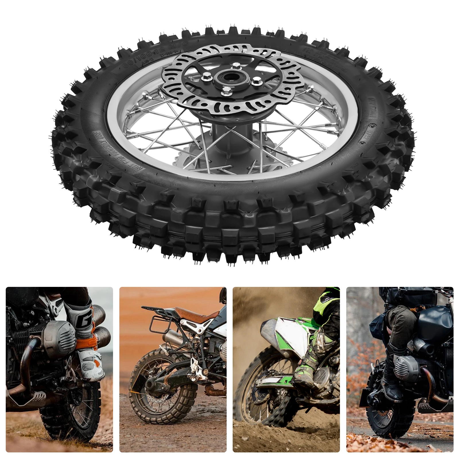 

12 Inch Rear Wheel 32-Spoke Disc Brake, 140kg Load, Rubber & Steel, FFor SSR Pit Bike Dirt Bike 50/70/90/110/125/140CC