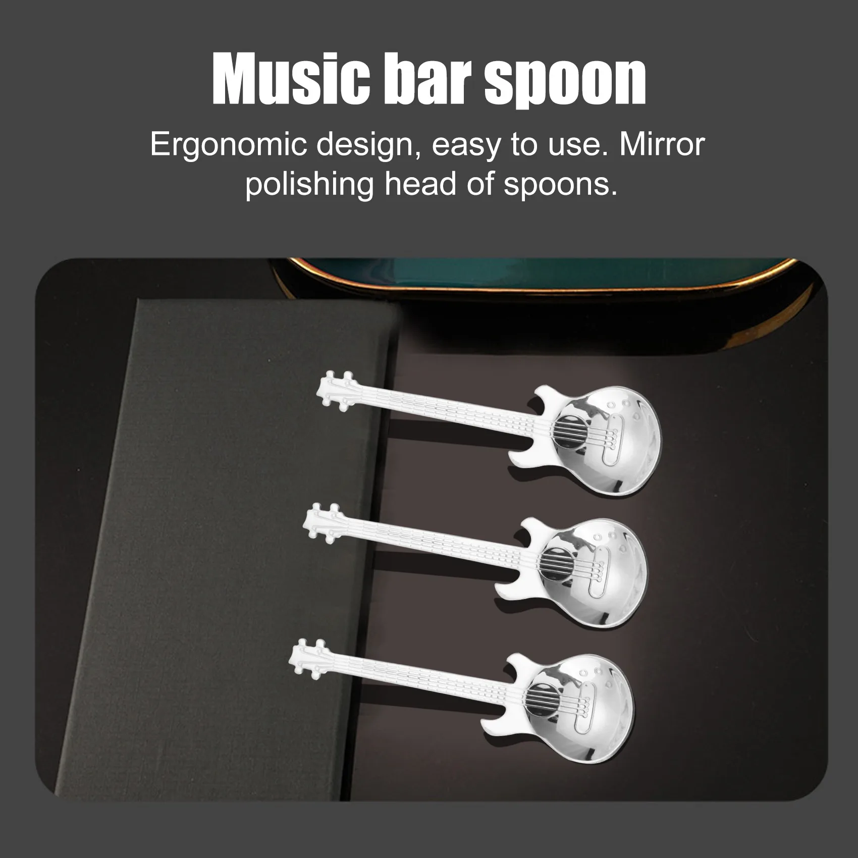 Guitar Coffee Spoons 6-Pack Creative Cute Spoons Stainless Steel Teaspoons Stirring Spoon Guitar Shaped(Silver)