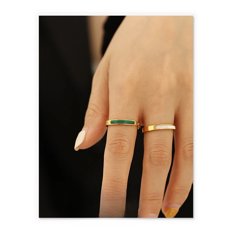 

Natural mother shell/malachite European and American niche retro titanium steel rings for men and women