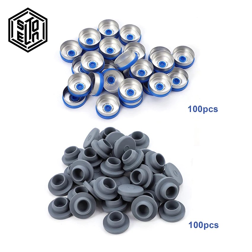 100 عبوة من قوارير الزجاج الشفاف سعة 10 مل لسدادة مطاطية للحقن وزجاجات عينة مختبر بغطاء قابل للطي