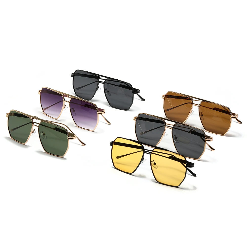 Peekaboo big frame sunglasses for men metal double bridge square sun glasses uv400 women yellow brown 2022 unisex eyewear