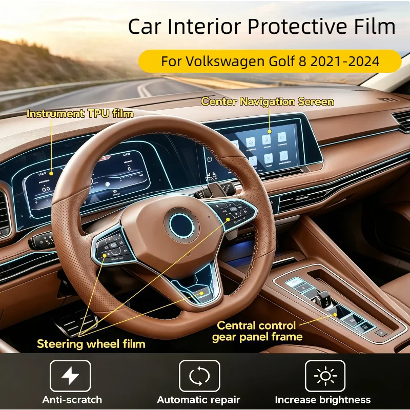 Premium TPU Interior Film For VW Volkswagen Golf 8 21-24 Car Dashboard Center Console Clear Protective Film Anti-Scratch Sticker - view 2