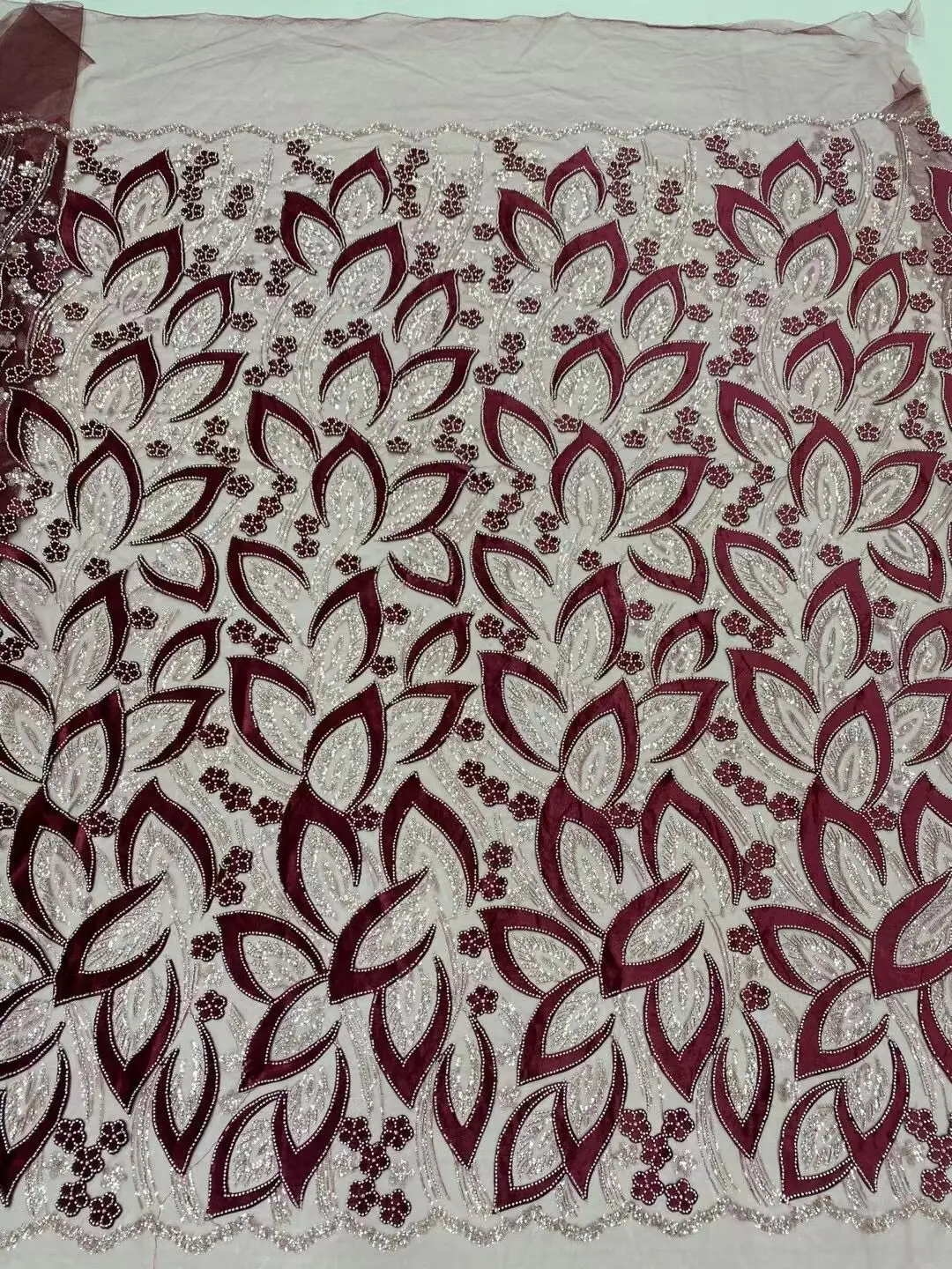 African French Sequined Beaded Lace Fabric 2024 High Quality Nigerian Embroidered Fabric Dress Material For Party Sewing DP0142