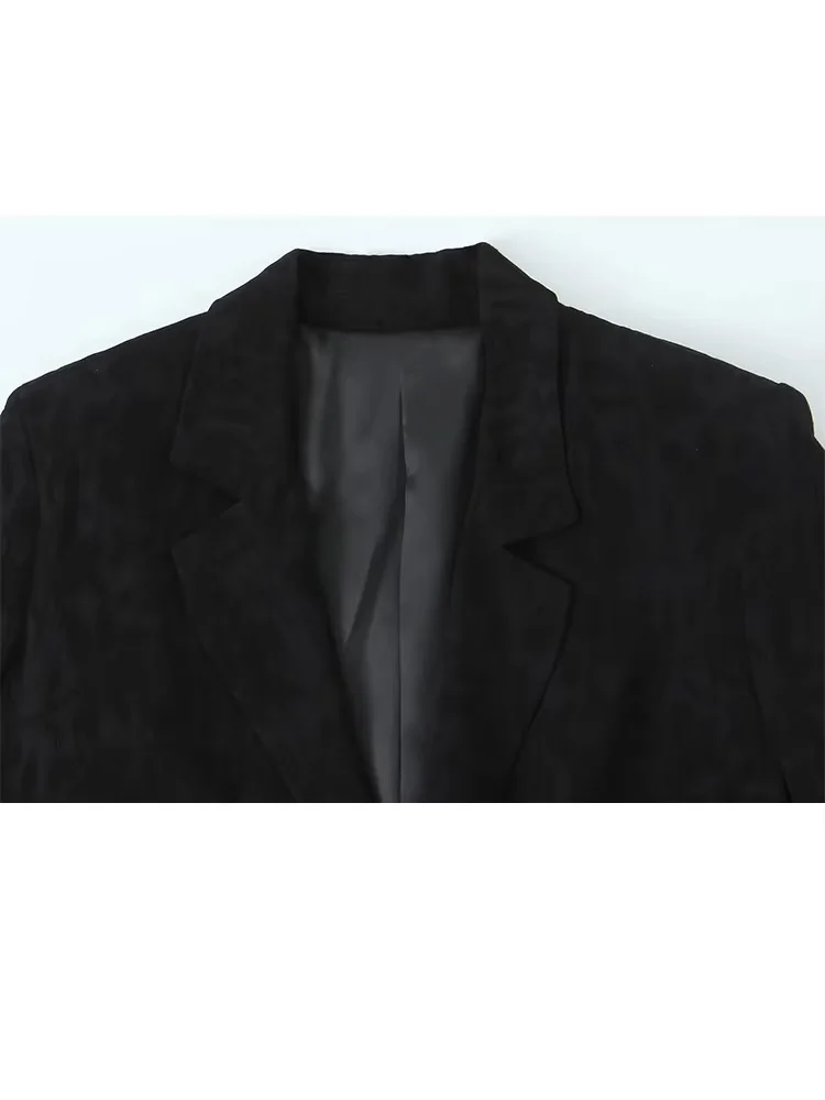 HH Women Fashion Pants Suit Long Sleeve Single-breasted Lapel Pocket Shoulder Pad Blazer Jacket+Zipper Chain Matching Pants