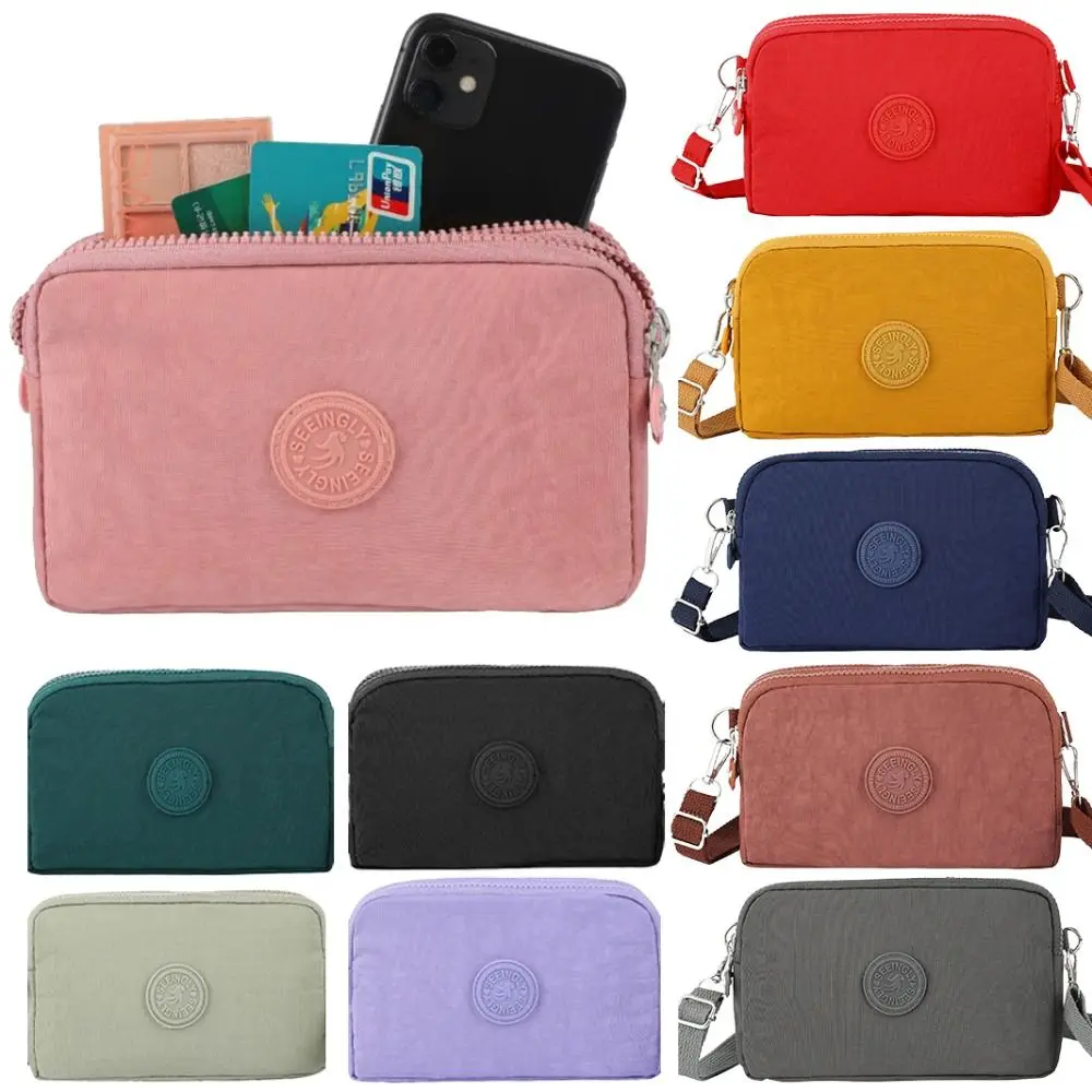 Canvas Mobile Phone Bag Simple Style Waterproof Nylon Crossbody Bag Solid Color Wear-resistant Handbag Male Female