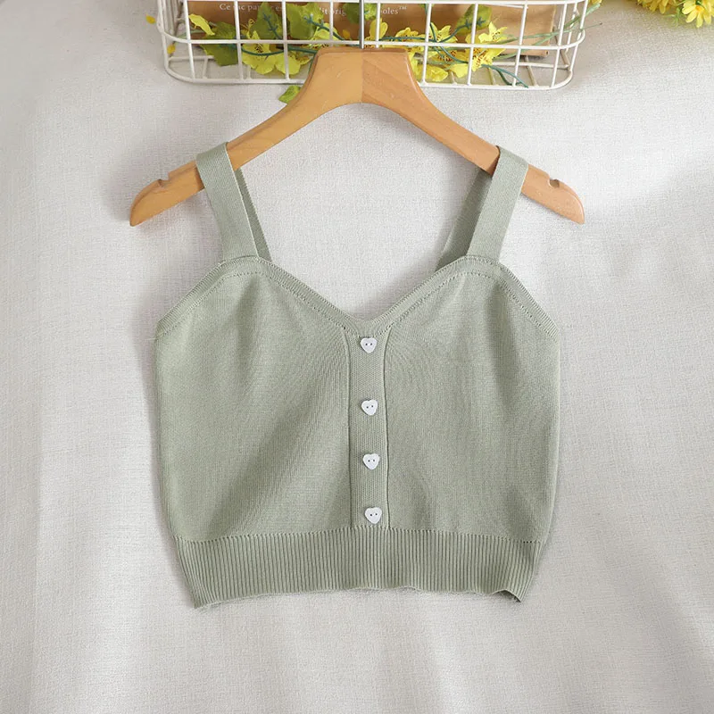 OUMEA Women Summer Crop Tops Solid Color Beach Style Sweet Cute Tops Buttons Front Korean Style Going Out Chic Kawaii Tops